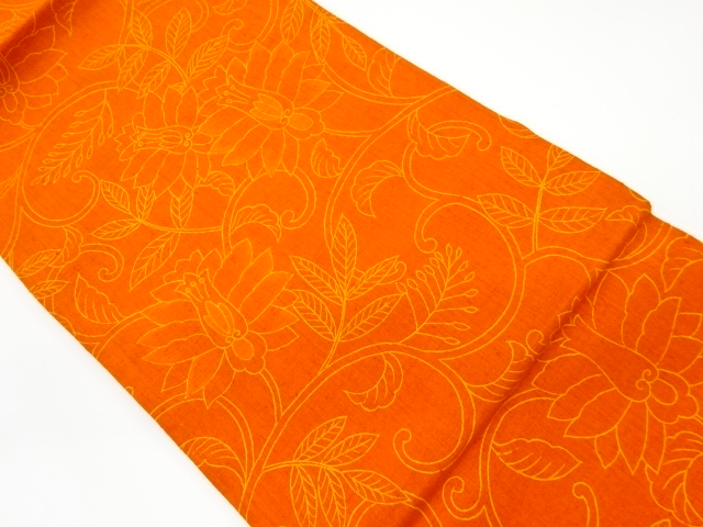 リサイクル　手織紬花唐草模様刺繍名古屋帯